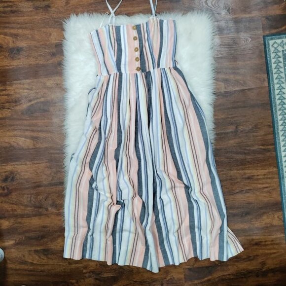 Free People Lilah Multi Striped Pleated Button Front Midi Dress Women's Small - Picture 5 of 12